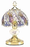 OK Lighting 14' Brass Touch Lamp with Multicolored Stained Glass, AZOK6064G