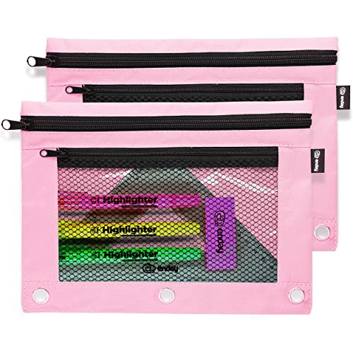 Image of Enday Pink Pencil Pouch For 3 Ring Binder, Zippered Binder Pencil Pouches, 3 Ring Pencil Pouch for Binder, Pencil Case for Binder, Large Pencil Bags for School, Home, and Office (2 Pack)