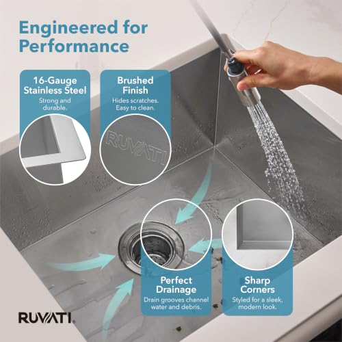Image of Ruvati 23-inch Undermount 16 Gauge Zero Radius Bar Prep Kitchen Sink Stainless Steel Single Bowl - RVH7100