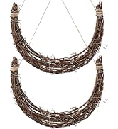 POPETPOP Grapevine Wreaths-2pcs Wire Wreath Forms Moon Shaped Christmas Rattan Wreaths Crescent M...