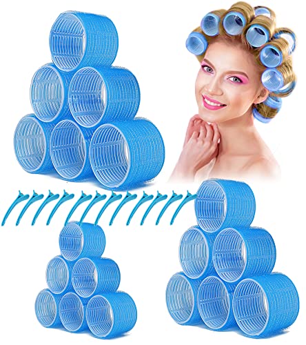 Yevyo Jumbo Hair Rollers, 30 Packs Large Hair Rollers For Long Medium Hair, 3 Size Self Grip Hair Rollers Women Curls At Home (6×Jumbo+6×Large+6×Medium)- Blue #TOP2