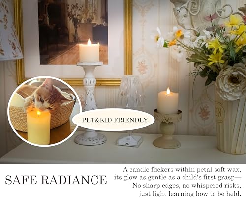 Image of Flameless LED Pillar Candles Flickering with Remote Timer, Battery Operated LED Candles Up to 400 Hours, 3D Moving Flame Real Wax Candles. (Ivory-1pack-3x3)