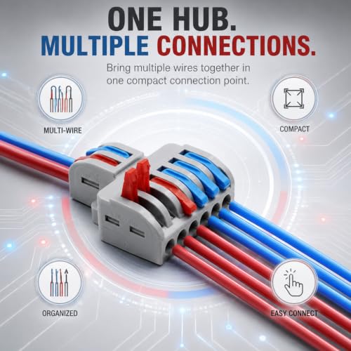 Image of XELYTON Wire Clip Connector, Universal Connection Terminals, Circuit Inline Splices Electric Connectors, Quick Connect & Freely Assemble Electrical Splicing Kit for Compact (2 in 6 Out, 5)