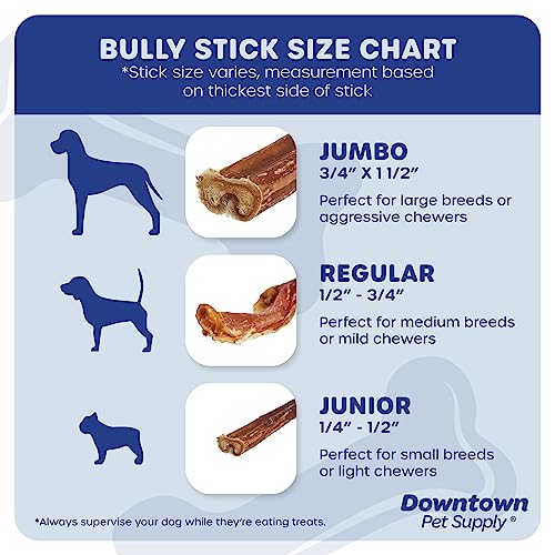 Downtown Pet Supply 0.5 LB Rawhide-Free Beef Bully Sticks for Small Dogs and Puppies - Long Lasting, All Natural Chews