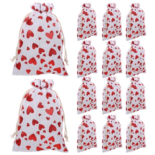 LUOZZY 50pcs Drawstring Storage Pouch Bag Heart Pattern Small Jewelry Pouches Candy Storage Linen Pouches for Valentine's Day Wedding - Large