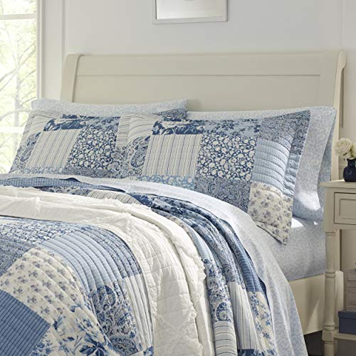 Laura Ashley - King Quilt Set, Reversible Cotton Bedding with Matching Shams, Farmhouse Inspired Home Decor (Paisley Printed Patchwork Blue, King) - Image 9