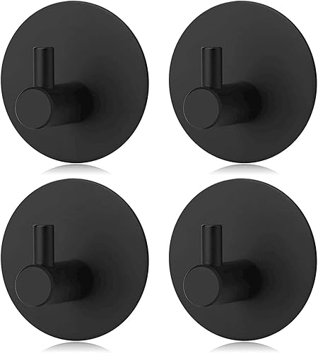 KINMINGZHU 4 ganchos negros autoadhesivos, colgador de pared autoadhesivo, sin taladro, sin tornillo, para toalla de llaves, para cocina, baño,