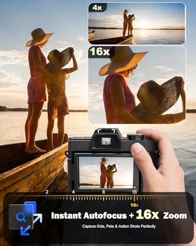 Image of NBD 8K Digital Cameras for Photography,64MP Camara Fotograficas,Travel Vlogging Cameras for YouTube with 180Flip Screen,16X Digital Zoom,52mm Macro Lens,2 Batteries,64GB TF Card(Black)