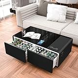 ACCOER 51In Modern Smart Coffee Table with Built-in Fridge, Bluetooth Speaker, Wireless Charging Module, Touch Control Panel, Power Socket, USB Interface, Outlet Protection, Atmosphere Light, Black