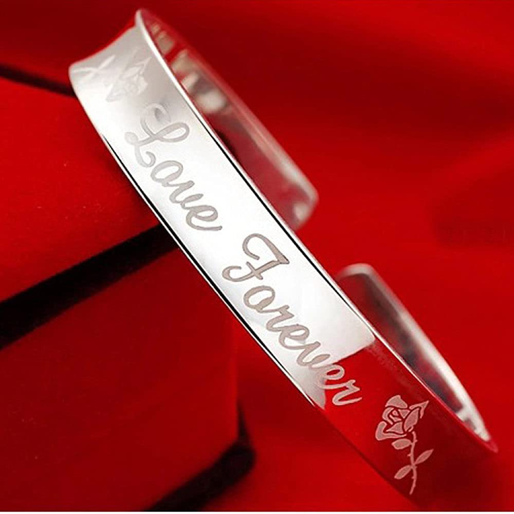 Brazalete De Cadena,Pulsera De Plata 925 Brazalete Ajustable Brazalete Tallado A Mano Joyería De Plata Esterlina Rosa Regalos De Cumpleaños for Hermanas Amigas Parejas Mamá