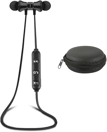 Tianu sport stereo Bass auricolare  leggero magnetica wireless Bluetooth cuffie auricolari con microfono  custodia trasporto per iPhone  iPad  Android black box  black earphone
