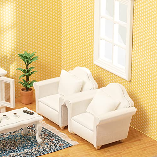 Samcami Miniature Dollhouse Furniture 1 12 Scale - Wooden Dollhouse Furniture Set For Dollhouse Living Room - Doll House Furniture Incl Sofa, Tv Cabinet, Coffee Table And Other Accessories (White) #TOP5