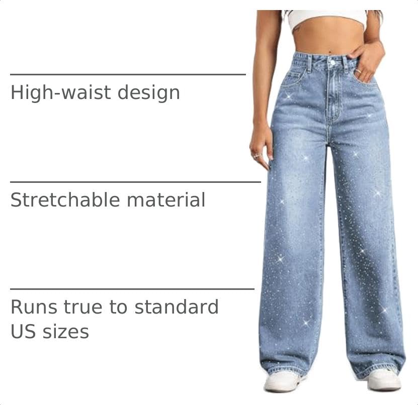 Image of Straight Leg Jeans for Women High Waisted Wide Leg Denim Pants