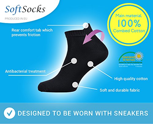 CALCETINES TOBILLEROS PARA ZAPATILLAS para chicos y hombres. Algodón de alta calidad, pack de 7 pares 7 - 8 1/2 UK | 41 - 43 EU