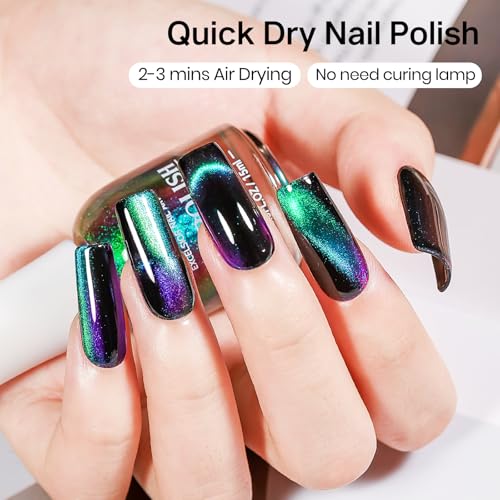 MIZHSE 9D Cat Eye Nagellack, Reflektierendes Glitzer Cat Eye Nail Polish, Magnet Nagellack mit Holographisch Cateye Effekt, CatEye Nagelack Ohne UV Lampe, Schnelltrocknend Langanhaltender 15ml 1PC