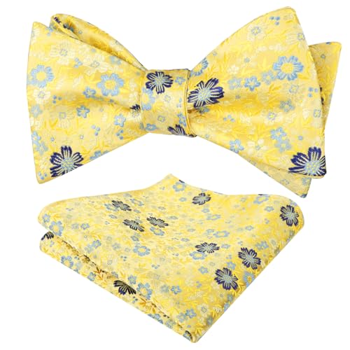 Image of Alizeal Mens 2pcs Floral Self-tied Bow Tie Pocket Square Set | Premium Classic Pocket Square Perfect for Wedding Proms Business