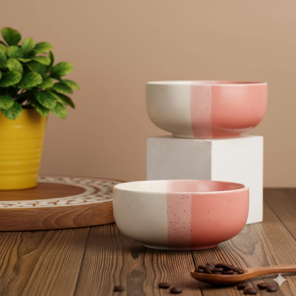 IZZYLYF 'Tricolor Pink' Ceramic Snack Bowl Set of 2 (500 ml Each) | Microwave & Dishwasher Safe Bowl Set for Party, Dinner Table & Gifting | Stylish & Fancy Bowl Set for Snacks, Desserts & Salads 3