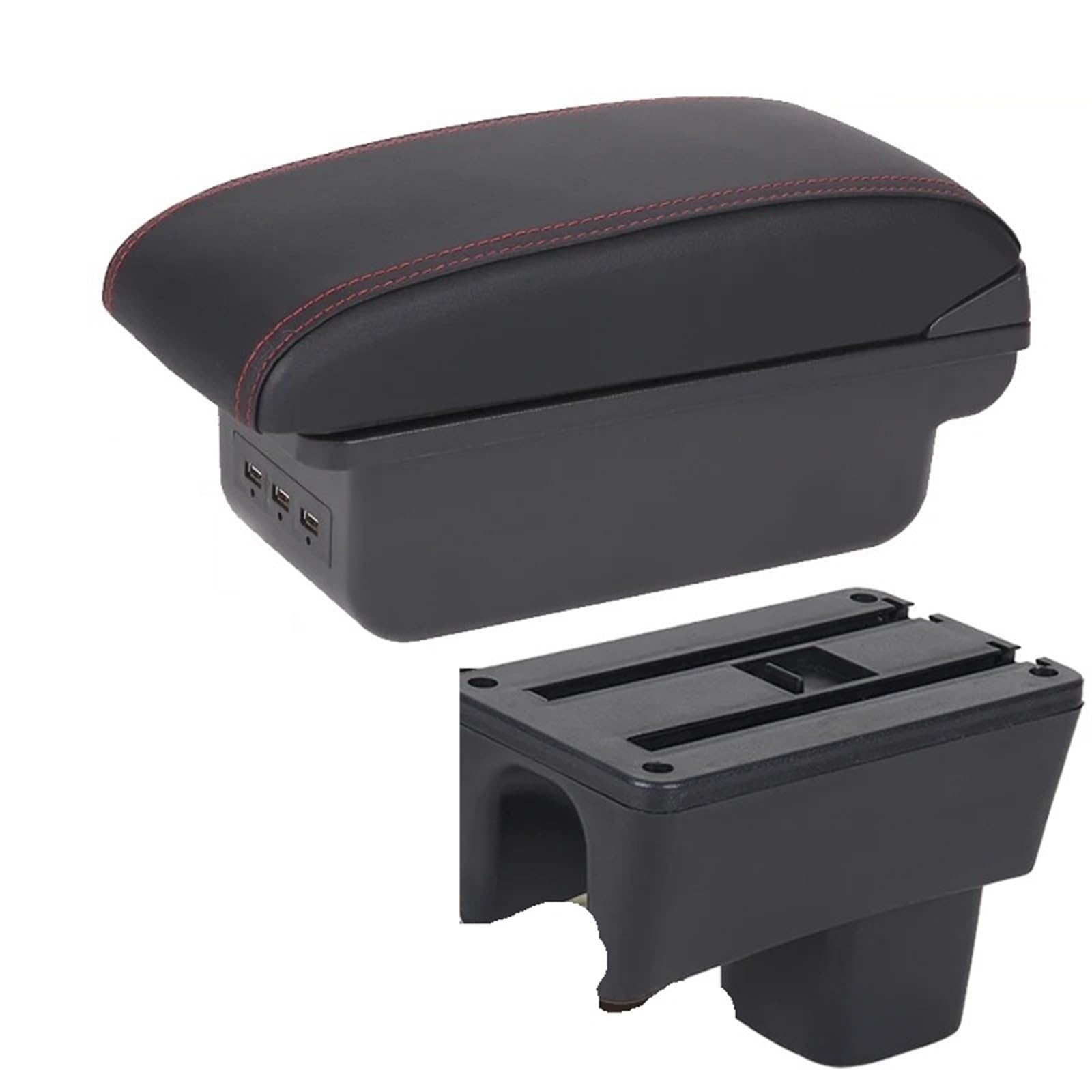 Car Armrest Box For SUZUKI For Swift 2005-2025 Car Armrest Auto Storage Box Bracing Heighten Interior Details(B1 Black red 3USB)