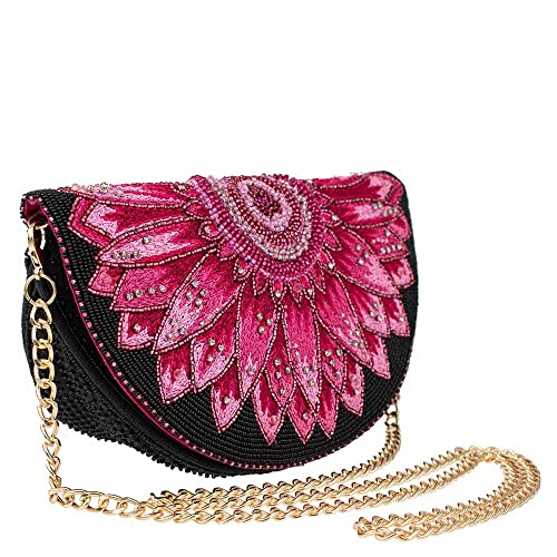 Image of Mary Frances Flirty Beaded Crossbody Handbag Clutch Gerbera Daisy Novelty Purse, Pink