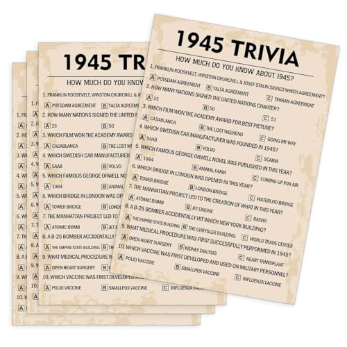 80th Birthday Party Games, 1945 Trivia Games, Birthday Party Supplies for Adults, Fun 1945s Party Game?Pack of 30 Cards