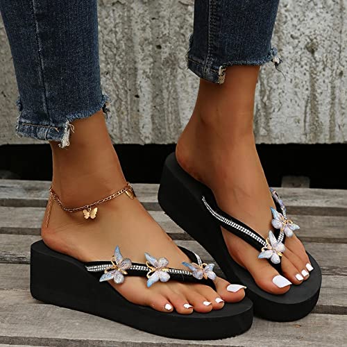 HAOLEI Wedge Flip Flops Women UK Clearance,Orthopedic Sandals with Butterfly Non-Slip Toe Post Slippers Walking Wedge Sandals Ladies Summer Beach Pool Shoes Sliders for Indoor Outdoor Size 3-8 - Image 4