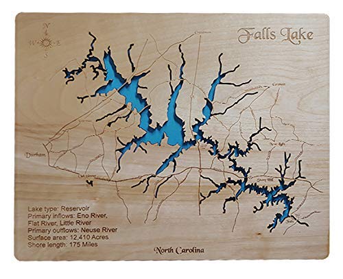 Map Of Falls Lake Nc Amazon.com: Falls Lake, Nc: Standout Wood Map Wall Hanging : Handmade  Products