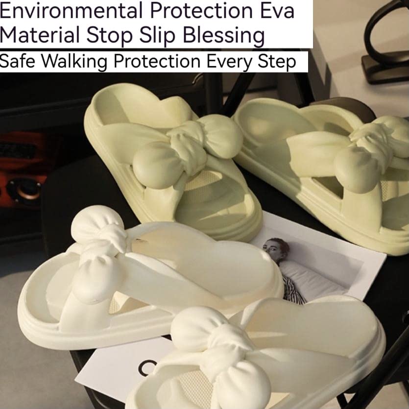 Cloud Pillow Comfy Slippers Thick Sole Cute Bow Soft Cushion Platform Non-Slip Quick Drying Open Toe Home House Bathroom Bedroom Slides Lightweight EVA Sandals Indoor and Outdoor Shoes for Women and Girls2