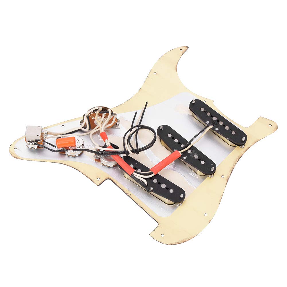 RiToEasysports Zestaw Przetworników Pickguard SSS Loaded w Stylu Vintage z płytą tylną, Lekkie Części Zamienne do Gitary dla Zespołów Muzycznych, Stop Aluminium + Drewno dla Miłośników Gitary