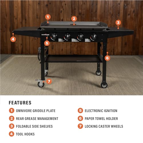 Blackstone 1554 36” Omnivore Griddle with Folding Side Shelves, Powder Coated Steel, Black