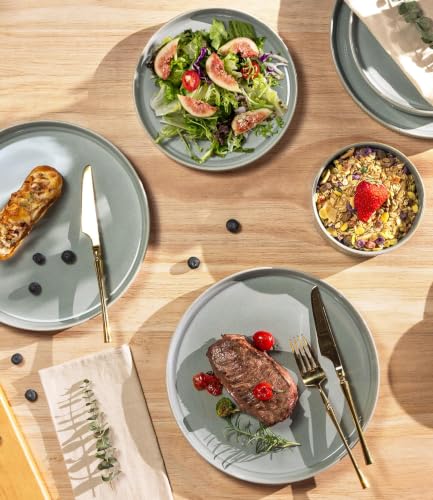 Image of Ceramic Dinnerware Set for 6, 18-Piece Plates and Bowls Set | Lightweight Porcelain Dish Set, Scratch Resistant, Oven & Microwave & Dishwasher Safe, Desert Sage