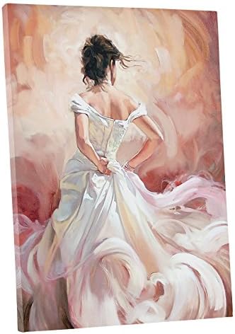 Niwo ART (TM - White Skirt Dancer - Ballet Dancing Series. Modern Abstract Oil Painting Reproduction. Giclee Canvas Prints Wall Art for Home Decor, Stretched and Framed Ready to Hang