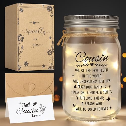 Cousin Gifts for Women Best Cousin Ever Gifts,Mason Jar Night Light Cousin Birthday Gifts for New Cousin Sister Thanksgiving Christmas Mothers Day