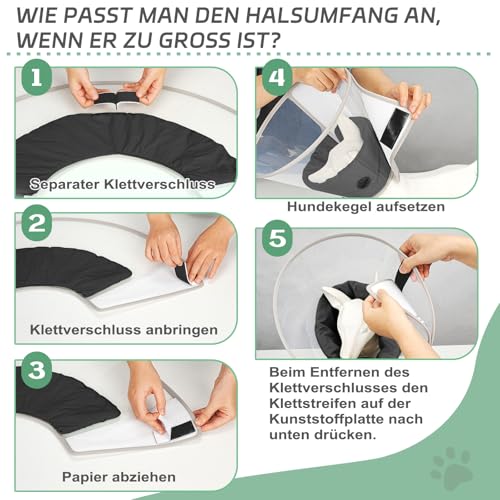 Supet Halskrause Hund zum Verhindern des Leckens mit weichem Polster, klare Elizabeth-Recovery-Halskrause nach Operation, alternative Kopfkrause für große, mittlere und kleine Hunde(Reines Schwarz,XS)