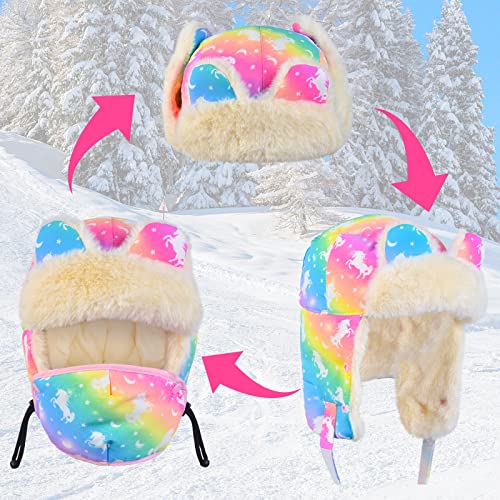 Kids Spring Windproof Hat, Children Spring Outdoor Thick Windproof Warm Trapper Trooper Hat With Ski Face Mask Long Earflaps Rainbow #TOP1