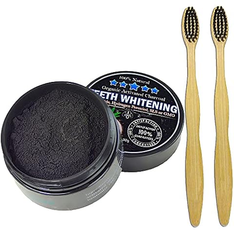 Charcoal Teeth Whitening Powder Natural Organic Activated Charcoal Bamboo Toothpaste with 2 Bamboo Toothbrushes - Freshens Breath, gets Rid of Stains Cover