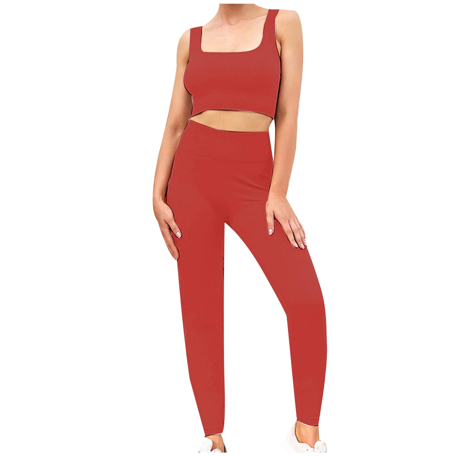 Womens Workout Sets Casual 2 Pieces Sleeveless Crop Top Yoga Elastic Leggings Outfits Gym Sports Suits Activewear