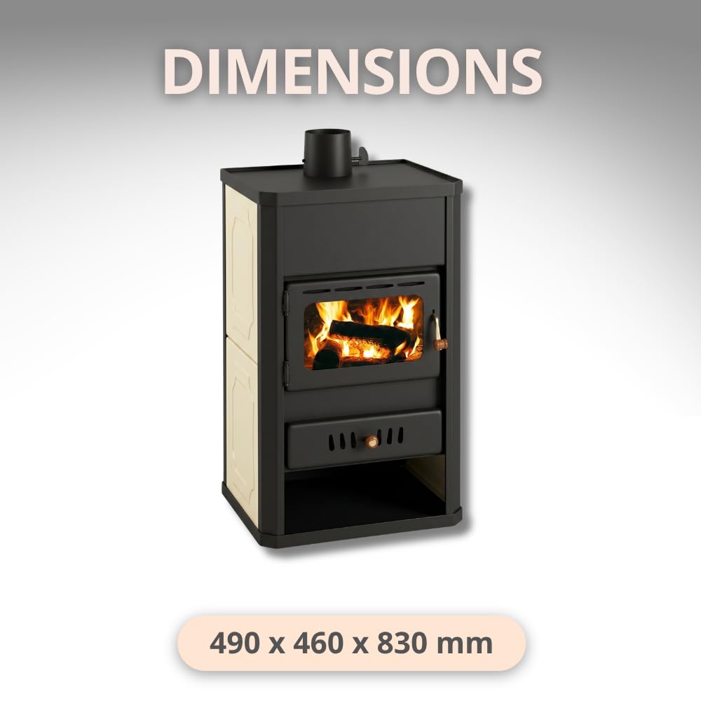 Prity S1 W10 Poêle à bois avec gaine d'eau 10 kW Chauffage central Certifié CE