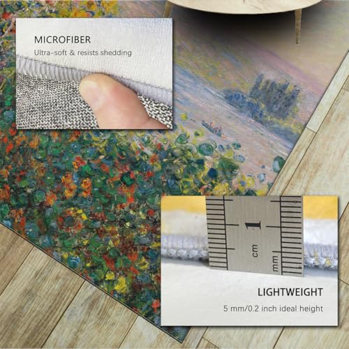 Tapis lavable en machine 160x230 vert jaune paysage floral de chambre
