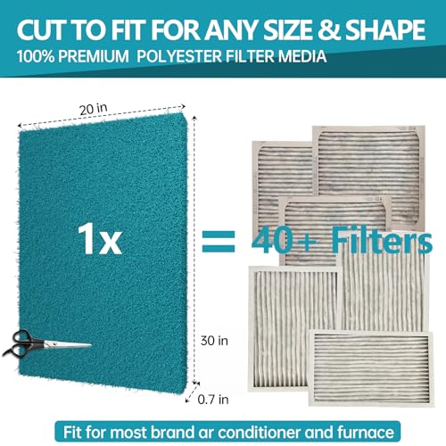 Reusable Air Filter 20x30, High Air Flow Cut to Fit Furnace Filters, MERV 6 Replacement Filter for HVAC, RV, Washable Replacement Air Conditioner Filters, 24 PCs Hooks(Actual 20x30x0.7 in.)