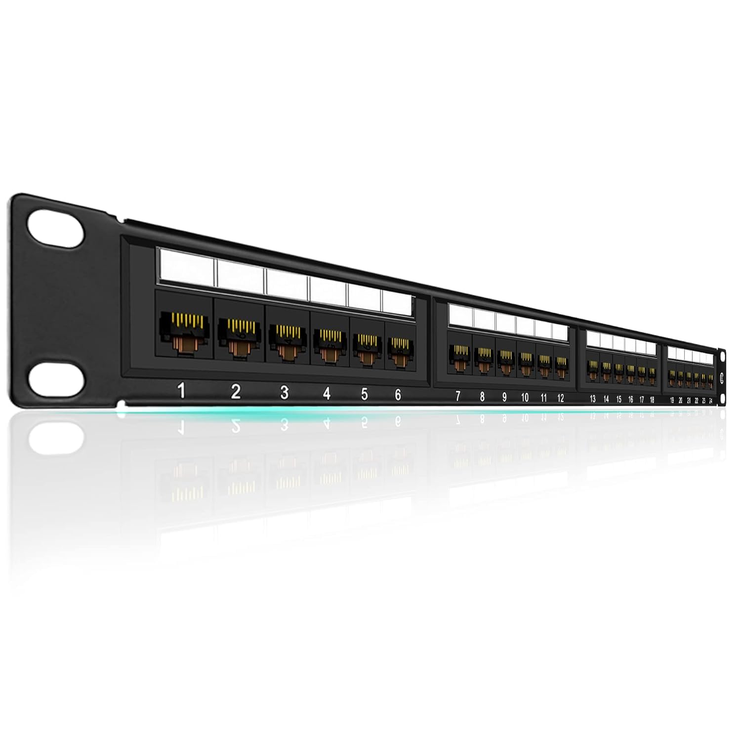 Pannello patch Cat6 a 24 porte, supporto 10G, pannello patch di rete UTP 48 cm, pannello patch Ethernet 1U per montaggio a parete, blocco perforato per cablaggio Cat6, Cat5e, Cat5 (24