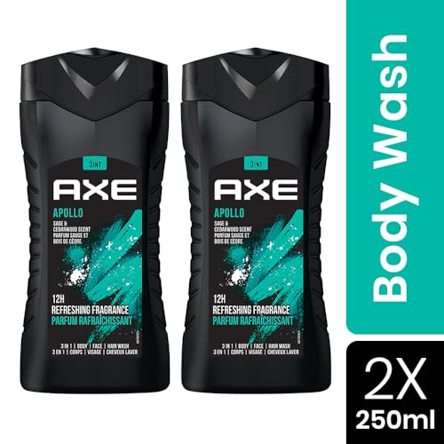 Image of AXE Apollo 3-in-1 Body, Face & Hair Wash | Fresh Sage & Cedarwood Scent | 12H Refreshing Fragrance | Combo of 2 | 250 ml Each