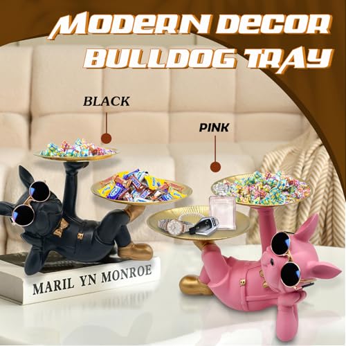 Estatua de Bulldog Francés en Resina con Bandeja Rosa miniatura 2