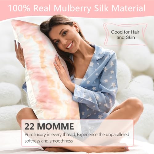 MANSPHIL Pink Tie Dyed Silk Pillow Cases Standard, Printed 22 Momme Mulberry Silk Top with Satin Underside Pillowcase for Hair and Skin, Envelope Closure, 1PC by MANSPHIL - Image 2