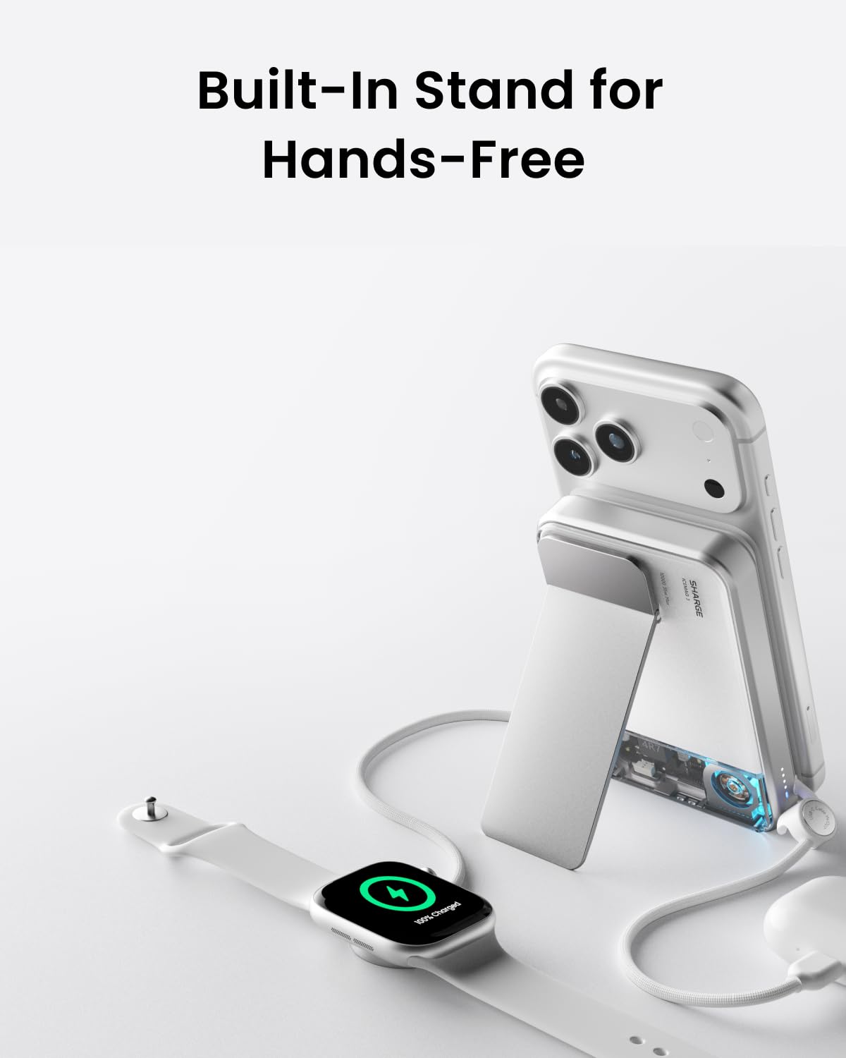 sharge ICEMAG 3 Magsafe Power Bank 10000mAh, Qi2.2 25W Caricabatterie portatile wireless con raffreddamento attivo 3.0, cavo integrato da 35 W USB-C ricarica rapida, design RGB trasparente per iPhone