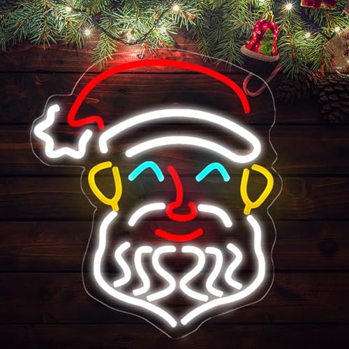 Image of Santa Claus Neon Sign, Christmas LED Neon Signs for Wall Decor, Acrylic Transparent Neon Light Sign for Bedroom Bars Shops Cafe Christmas Decorative Party Lights Business Signs