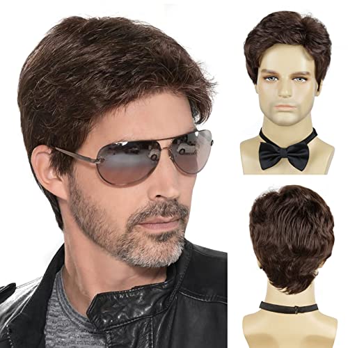 BCHR Men's Brown Wigs, Short Men Wig Heat Resistant Synthetic Layered Natural Hair Cosplay Costume Halloween Wigs for Men Male Guy