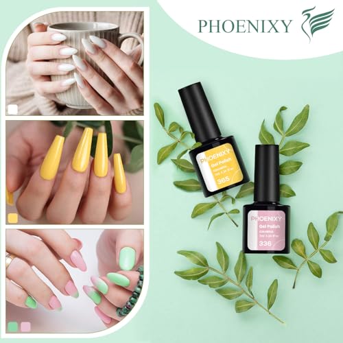 Phoenixy 40PCS Kit Uñas Semipermanentes con 48 W Lámpara U V/LED 36 Colores Uñas Semipermanentes Kit Completo con Base Top Coat Brillante Mate y Glitter - imagen 6