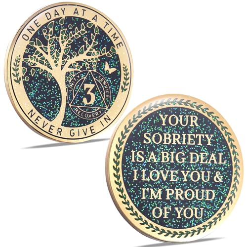 Image of LParkin 3 Year Sobriety Coin, Tree of Life Sobriety Coin, AA Medallion, Sobriety Gifts for Women and Men, Sober Anniversary Token, Alcoholics Anonymous Medallion