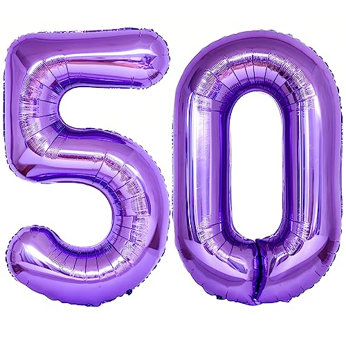 Image of Number 50 Purple Balloons 40 Inch Giant Purple Foil 50 Helium Balloons for 50th Purple Birthday Party Supplies 50th Anniversary Events Decorations