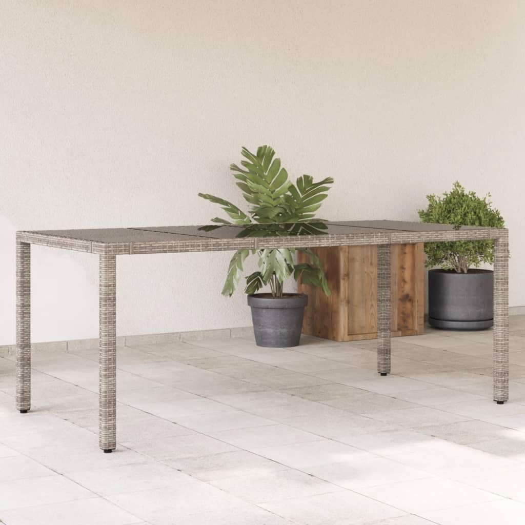 Table de jardin haut de gamme en rotin gris 190 cm et plateau en verre